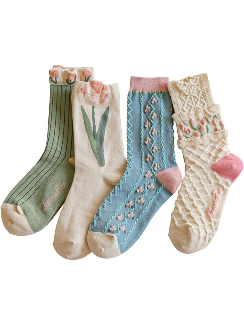 Cute Floral Crew Socks for Women & Teens | Cottagecore Vintage Frilly Cotton